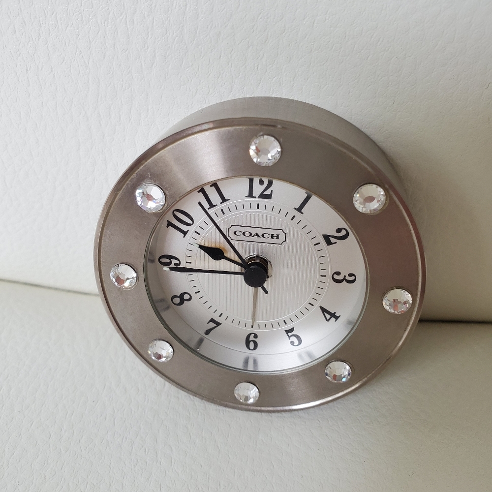 Coach silver desk or travel clock
